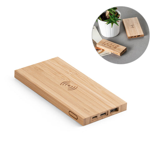 Bateria portátil com carregador por indução (wireless) super-rápido em bambu 5'000 mAh