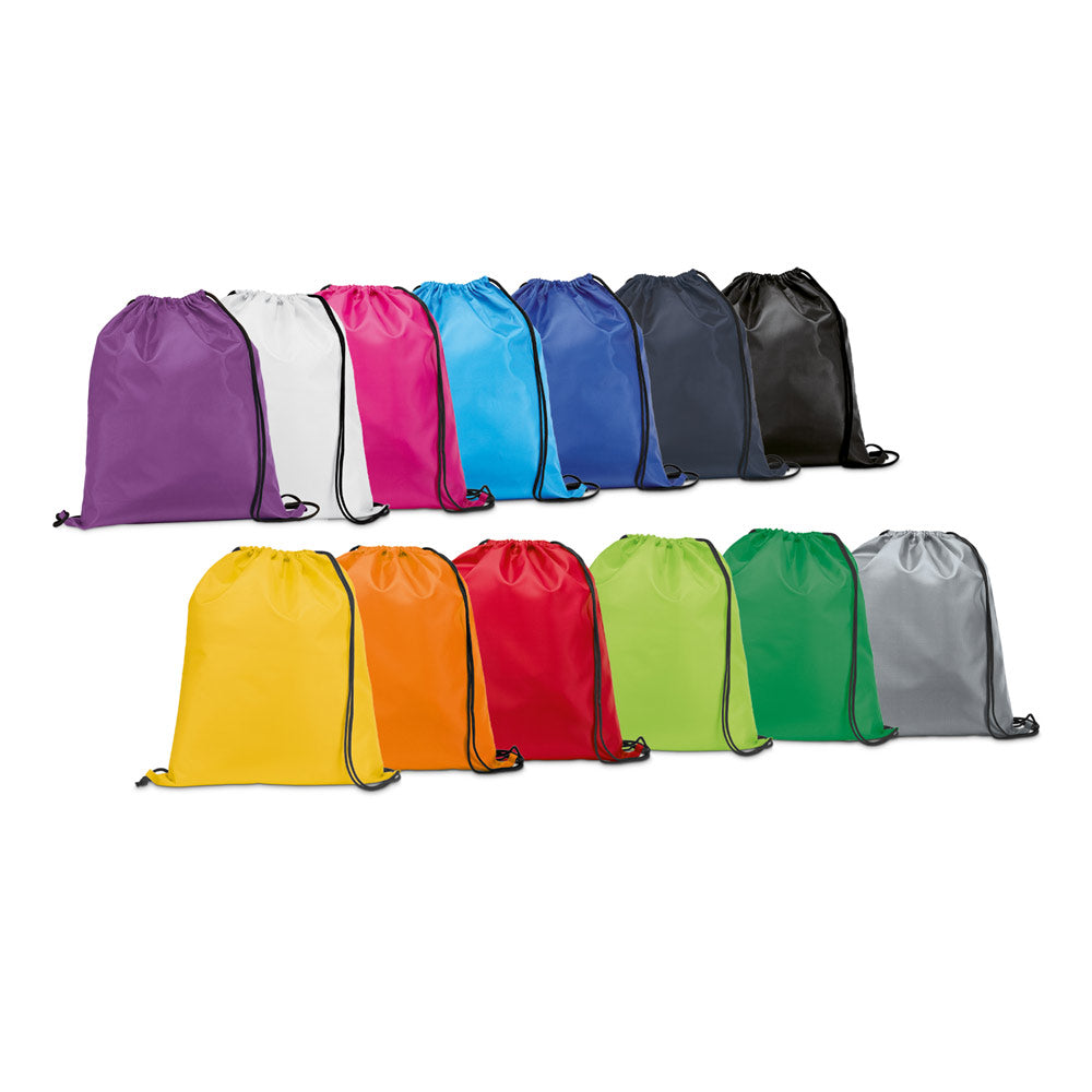 Sacola tipo mochila em 210D com cordões em preto