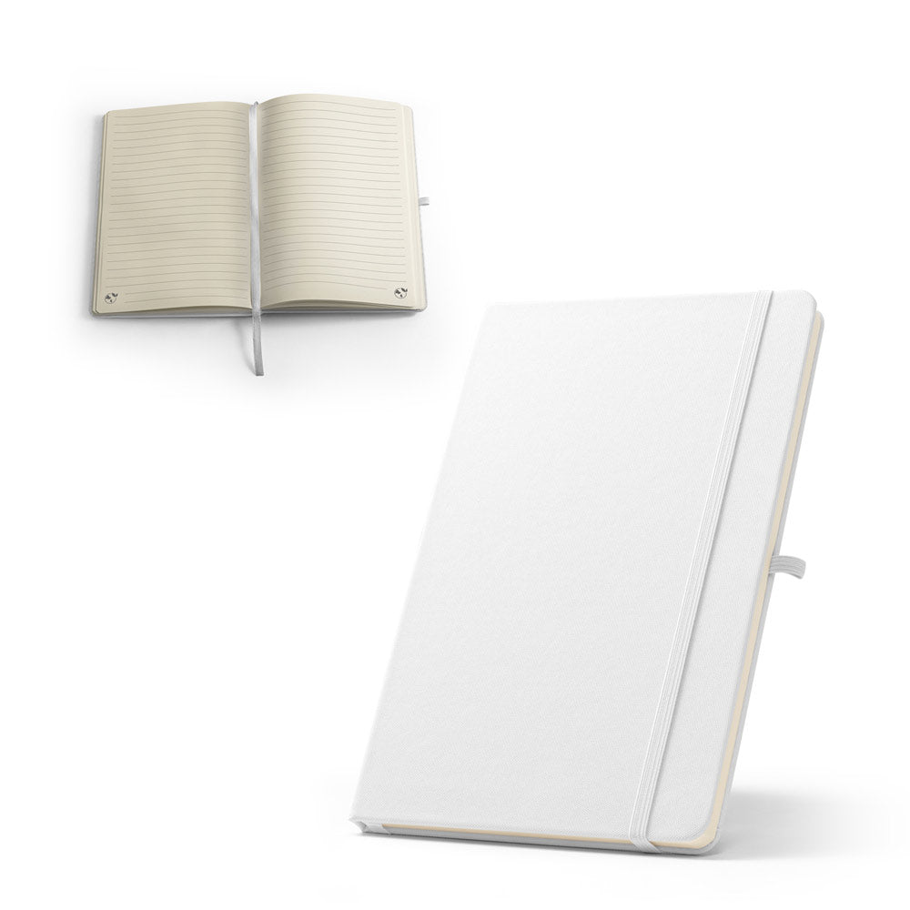 Caderno A5 de capa dura em PET 100% reciclado 300D ideal para personalização em sublimação