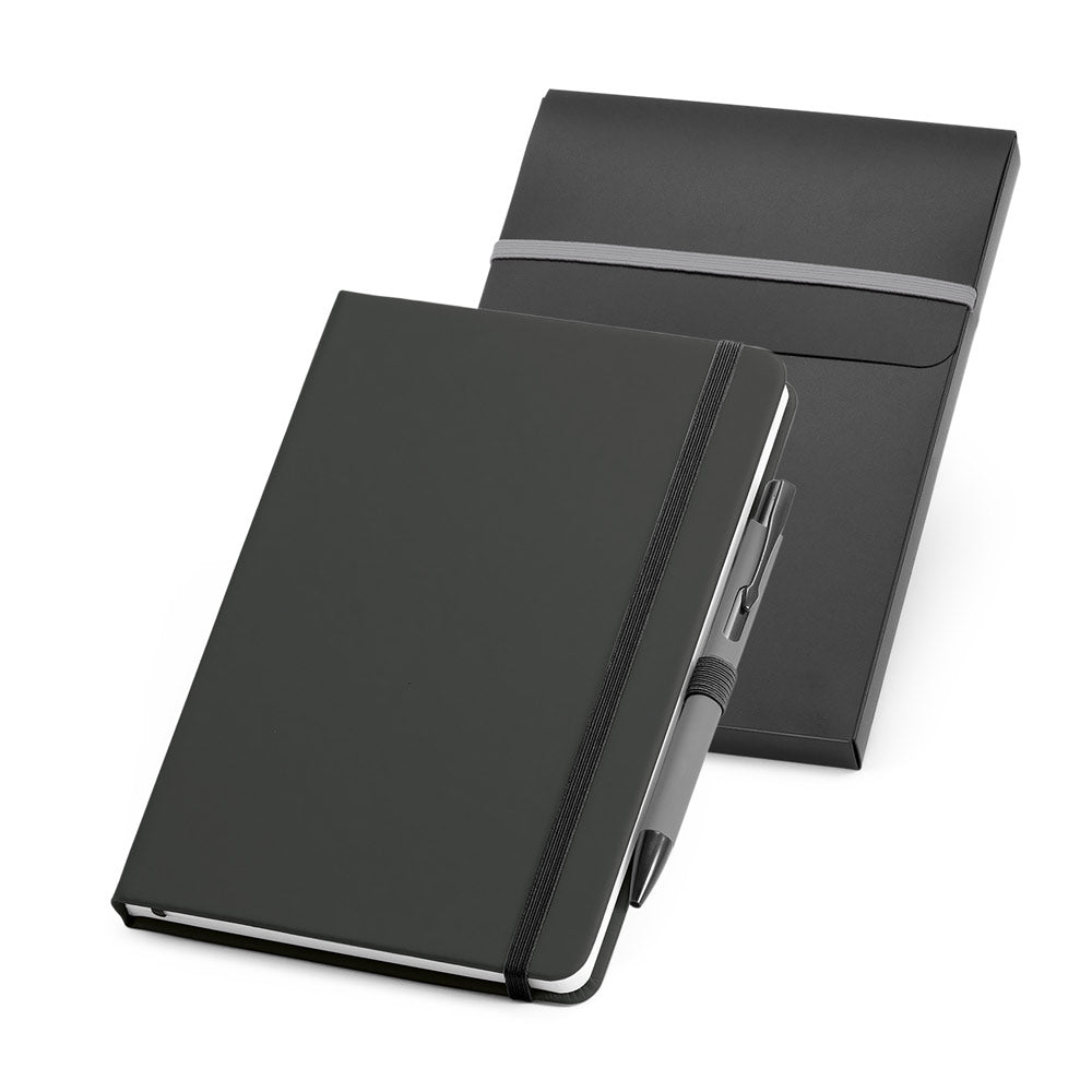 Conjunto de caderno A5 e esferográfica