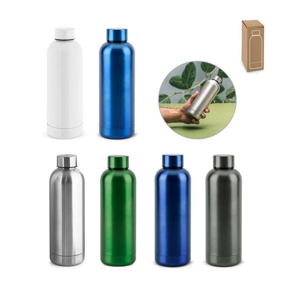 Garrafa em aço inox 90% reciclado de parede dupla térmica, isolada a vácuo 550 mL