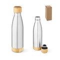Garrafa em aço inox 90% reciclado de parede dupla térmica, isolada a vácuo com tampa em bambu 800 mL