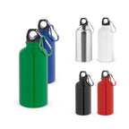 Squeeze esportiva em aço inox, de parede simples e acabamento brilhante com mosquetão 560 mL