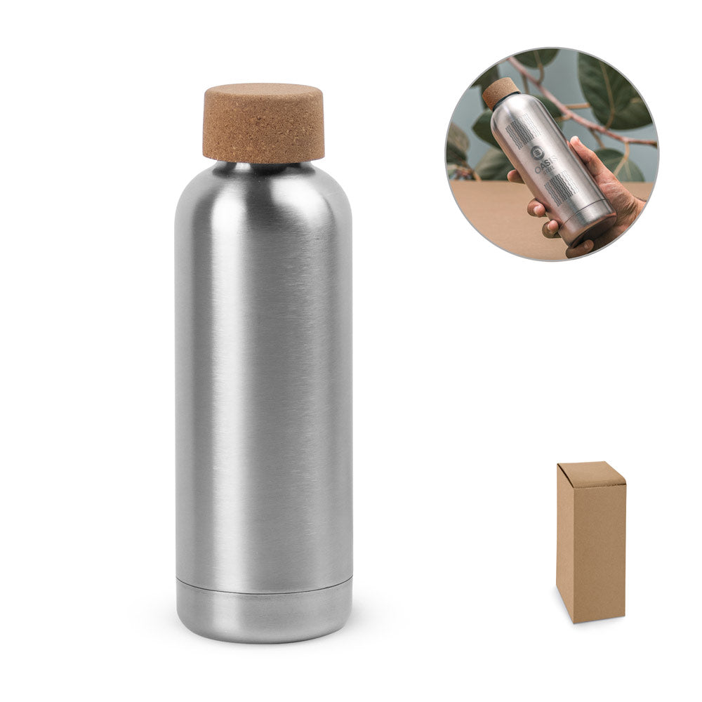 Squeeze em aço inox de parede simples, com tampa em cortiça 760 mL