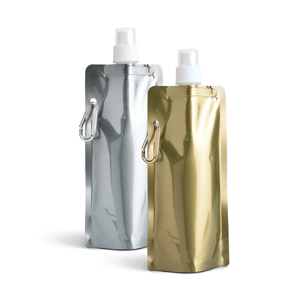 Squeeze dobrável em PE com bico de sistema "push-pull" e acabamento metalizado 460 mL