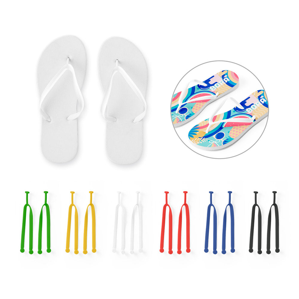 Chinelos com sola em EVA e totalmente personalizável em sublimação e tira em PVC