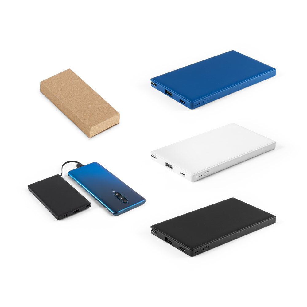 Bateria portátil em ABS 100% reciclado e bateria em lítio com capacidade de 4'000 mAh