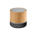 Caixa de som portátil em bambu e ABS 100% reciclado com microfone e autonomia de 4h30